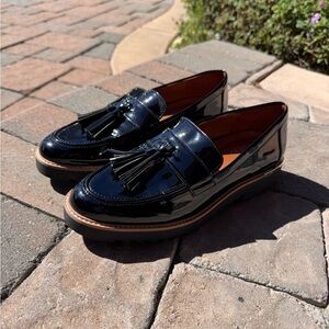 Franco Sarto Women’s Black Patent Tassel Slip-On Loafers